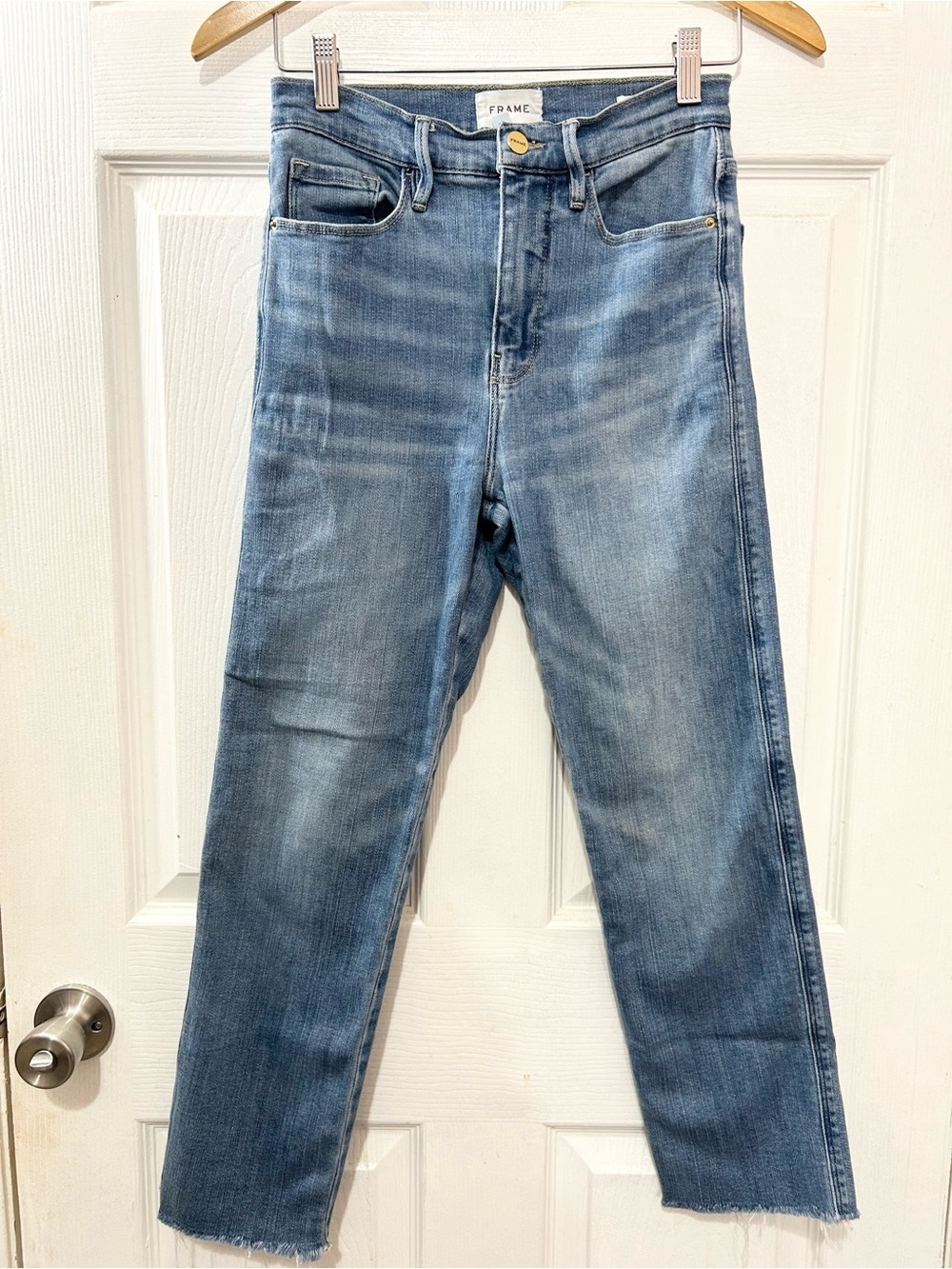 FRAME Le Sylvie Crop Kirah Wash High Rise Skinny Raw Hem Jeans Denim Size 26 - Picture 1 of 6